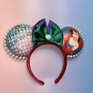 Orejas de ratón de La Sirenita / Orejas de ratón hechas a mano de Ariel / Orejas de ratón personalizadas / Orejas de ratón con diseño personalizado
