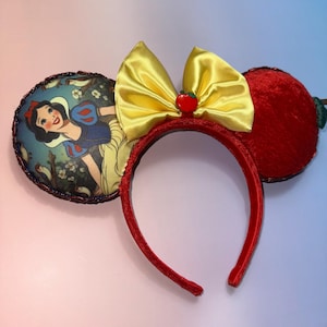 Snow White Mouse ears | Disney inspired handmade mouse ears | custom designed  ears |  custom headbands |  snow white handmade  headband|