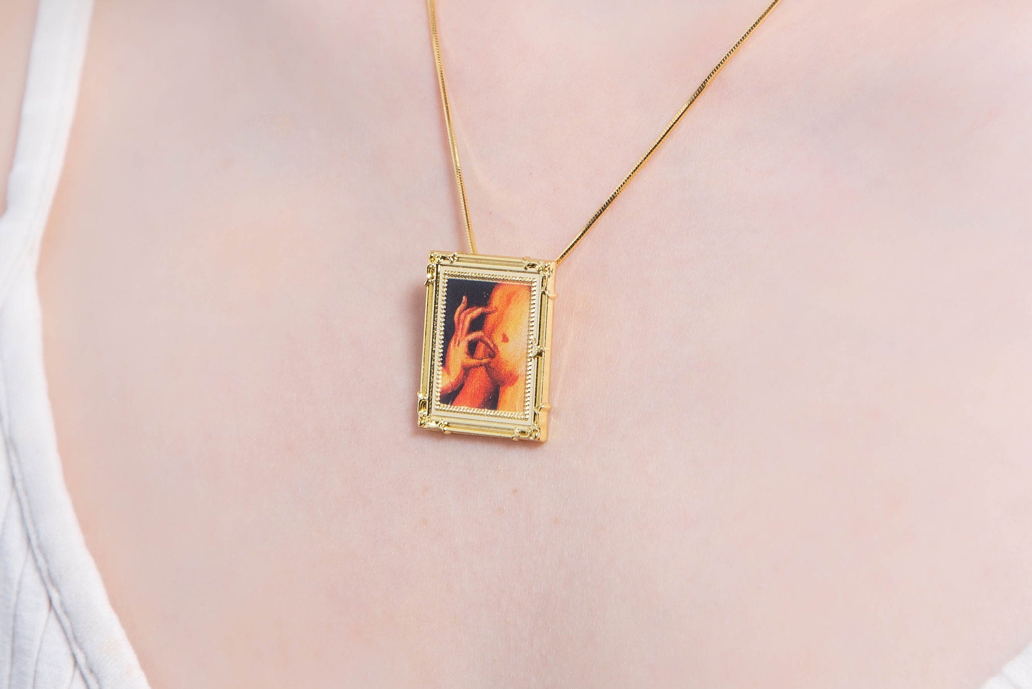 Art Necklacegold Platedtiny Painting Necklacemini Portrait Etsy