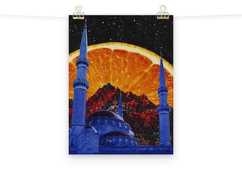 Surrealist Mosque Art Print: Citrus Rug Mountain Collage