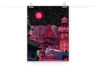 Surreal Pink Mosque Art Print: Islamic Wall Decor