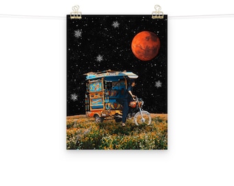 Rickshaw in Space | Surrealism Digital Collage Art | Matte Poster Print | Gifts for Desi Friends