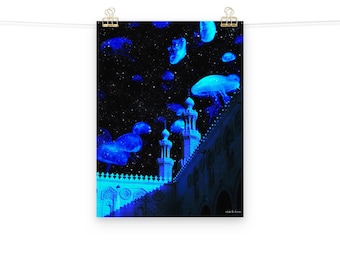 Jellyfish Mosque Surrealism Art Print: Islamic Atlantis Poster