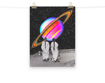 Saturn Surrealism Space Digital Collage Art | Matte Poster Print | Gifts for Desi Friends