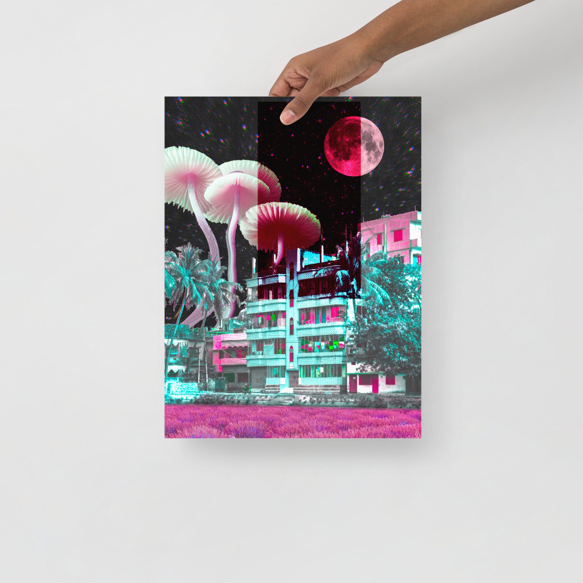 Digital Prints Art & Collectibles Space Surrealism Art Mushroom Trippy Pink Wall Art Apartments