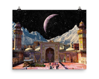 Wazir Khan Masjid Pakistan Lahore Masjid Mosque Digital Surrealism Art Poster Print