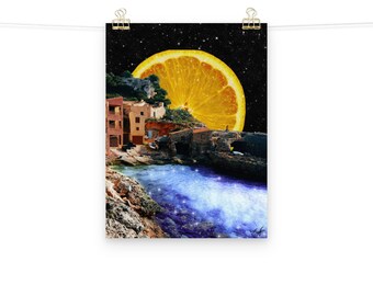 Italian Summer Morning Surrealism Fruit Space Poster Print