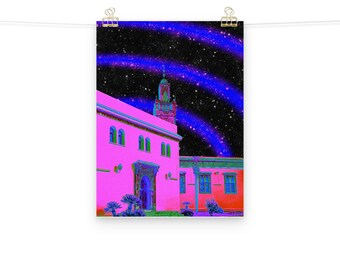 Surrealist Mosque Poster: Vibrant Islamic Architecture Art Print
