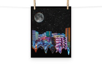 City Surrealism Cityscape Landscape Neon Space Art Wall Poster Print