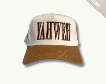 Yahweh Cotton Christian Trucker Hats | Embroidered Jesus Godly Hat | Faith-Based Apparel for Men & Women | Snapback Cap