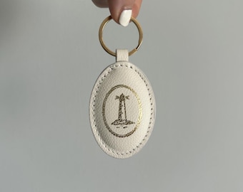 Off-White Puff Leather Lighthouse Christian Keychain - Oval Keychain with Gold