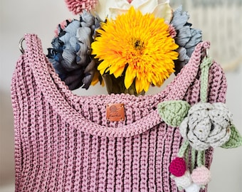 Handmade Crochet Nylon Purse, Pink or Blue-Gray