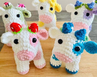 Crochet Fruit Cow Plush, Handmade Polyester Stuffed Animal