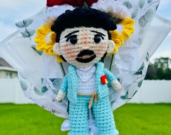 Crochet Bad Bunny Amigurumi Flower Bouquet, Handmade Acrylic Yarn