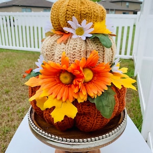 Centro de mesa Calabazas de ganchillo, Calabazas rústicas de otoño, Decoración de otoño,Pumpkins Centerpieces, Autumn Decoratio