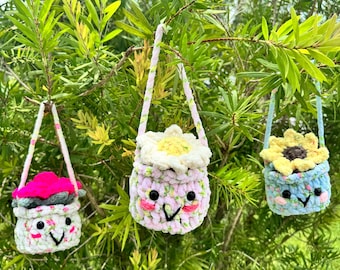 Crochet Flower Plush Car Hanging, Kawaii Amigurumi Plant Decor