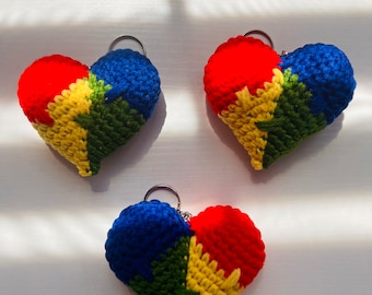 Crochet Autism Awareness Keychain, Heart Puzzle Design