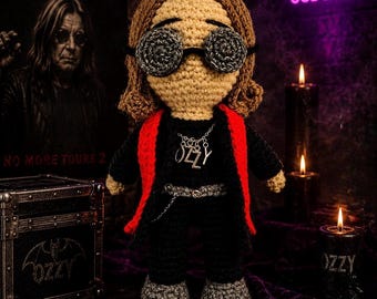 Handmade Ozzy Osbourne Amigurumi Doll, Rock Legend Collectible