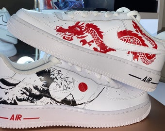Custom Nike Air Force - Red Dragon x The Great Wave