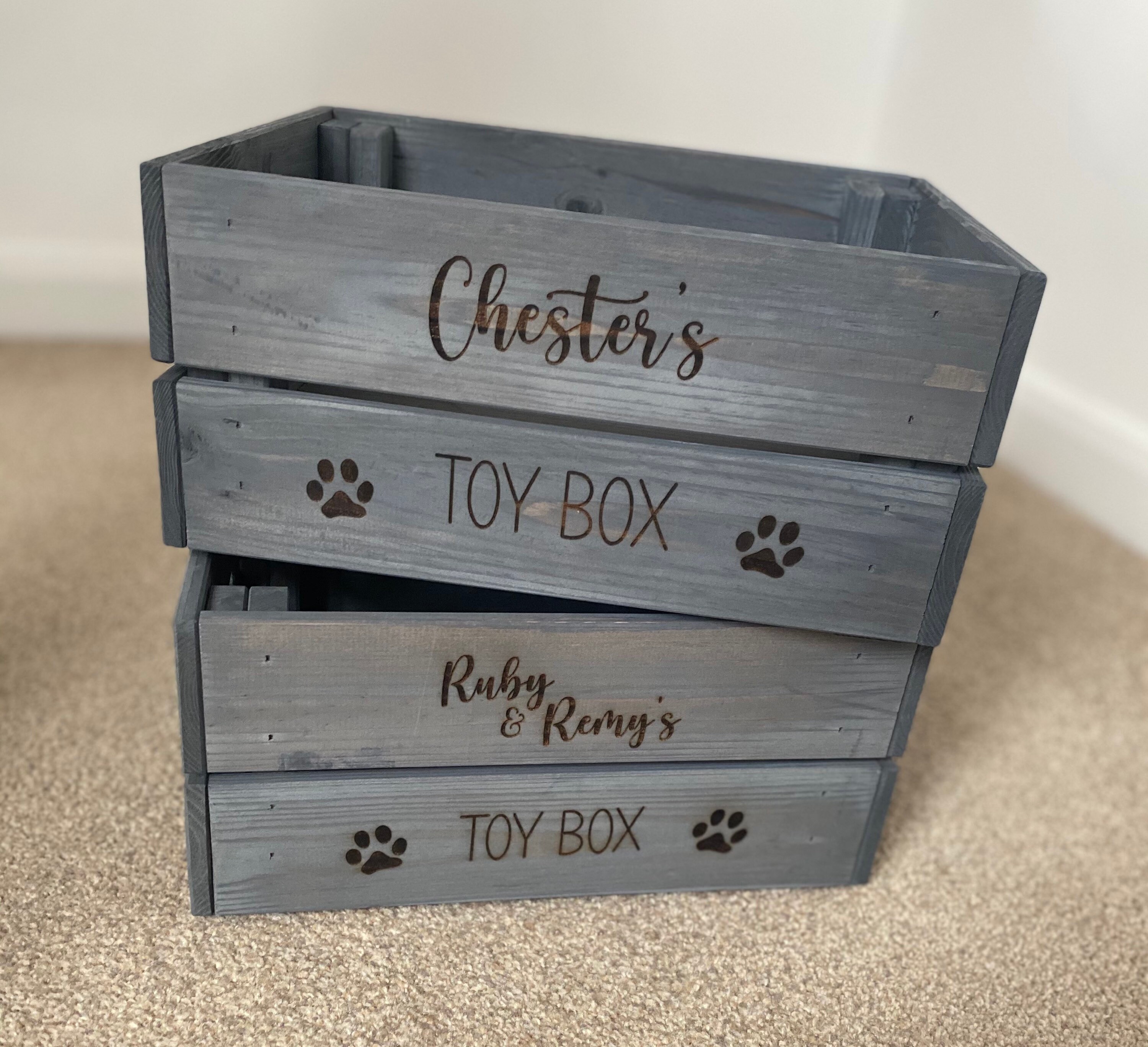 Personalised Wooden Engraved Dog Toy Box / Kids Toys Etsy