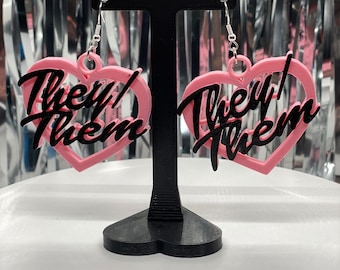 They/Them 3D Printed Earrings– Pronoun Jewelry, LGBTQ+ Pride Accessories, Nonbinary Gift, Gender Inclusive Earrings, Queer statement jewelry