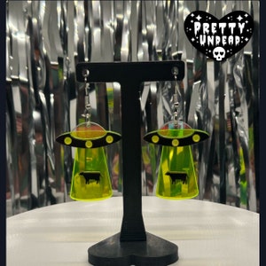 UFO Stole My Cow Earrings – Funny Alien Abduction Jewelry, Quirky Spacecore Accessories, UFO Earrings, Weird Gift ideas, y2k earrings