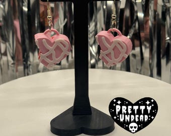 Heart Cake Bite Earrings – Kawaii Dessert Jewelry, Pink Cake Dangle Earrings, Cute Cheeky Statement Accessories, Sweet Treat Earrings