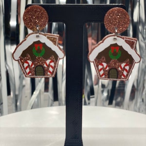 Gingerbread House Earrings – Christmas Statement Jewelry, Cute Holiday Earrings, Festive Gift for Her, Kawaii Christmas Accessories