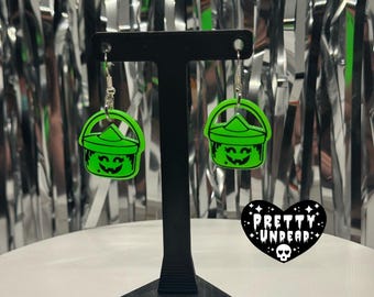 Spooky Bucket, Ghost, Pumpkin & Witch Earrings – Spooky Cute Halloween Jewelry Set, Kawaii Fall Dangle Earrings, Trick or Treat Accessories