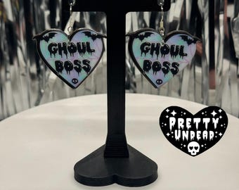 Ghoul Boss Heart Earrings – Spooky Cute Statement Jewelry • Halloween Alt Accessories • Creepy Cute Gift for Her • Pastel Goth Earrings