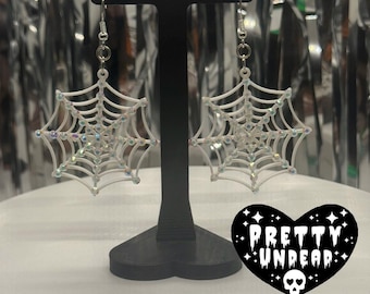 Spiderweb Earrings – Spooky Halloween Jewelry, Gothic Web Dangle Earrings, Creepy Cute Spider Accessories, Witchy Fall Statement Earrings