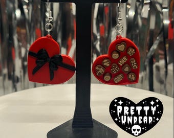 Box of Chocolate Earrings – Valentine’s Day Gift Jewelry, Kawaii Chocolate Box Earrings, Sweetheart Accessories, Food Jewelry, 3d printed