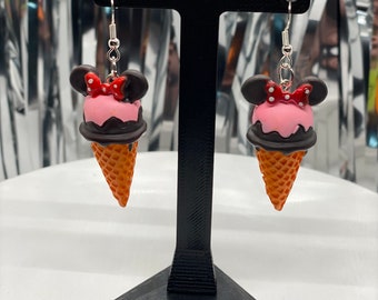 Mickey & Minnie Ice Cream Earrings – Kawaii Disney-Inspired Jewelry, Cute Theme Park Accessories, Summer Statement Earrings
