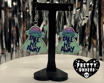 UFO Take Me Away Earrings – Alien Abduction Statement Jewelry • Y2K Spacecore Accessories • Cosmic Alt Earrings • Handmade Sci-Fi Gift, UFO