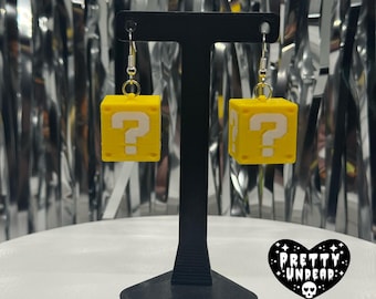 Mario Question Block Earrings – Retro Gamer Jewelry • Nintendo-Inspired Earrings • 90s Nostalgia Gift • Geeky Cute Gaming Accessories