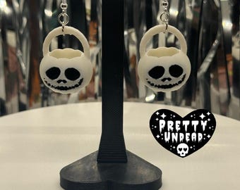 Jack Pumpkin Pail Earrings – 3D Printed Spooky Cute Jewelry, Halloween Bucket Dangles, Gothic Nightmare Accessories