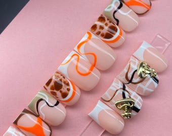 Geo-Casual Slay| 10-delat lyxigt geometriskt trendigt press-ons med lyxiga naglar| Sommarset med sköldpaddamönster