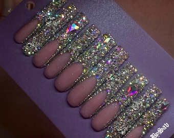 Starry Night| 10 Pc Luxury Affordable  French Tip Bling Nails| Acrylic Press On Nails