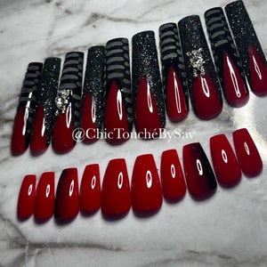 Red And Black Press On Nail Bundle or single set | Bundle Or single Set| Customized Length And Shape Duo or single  Press On Nails