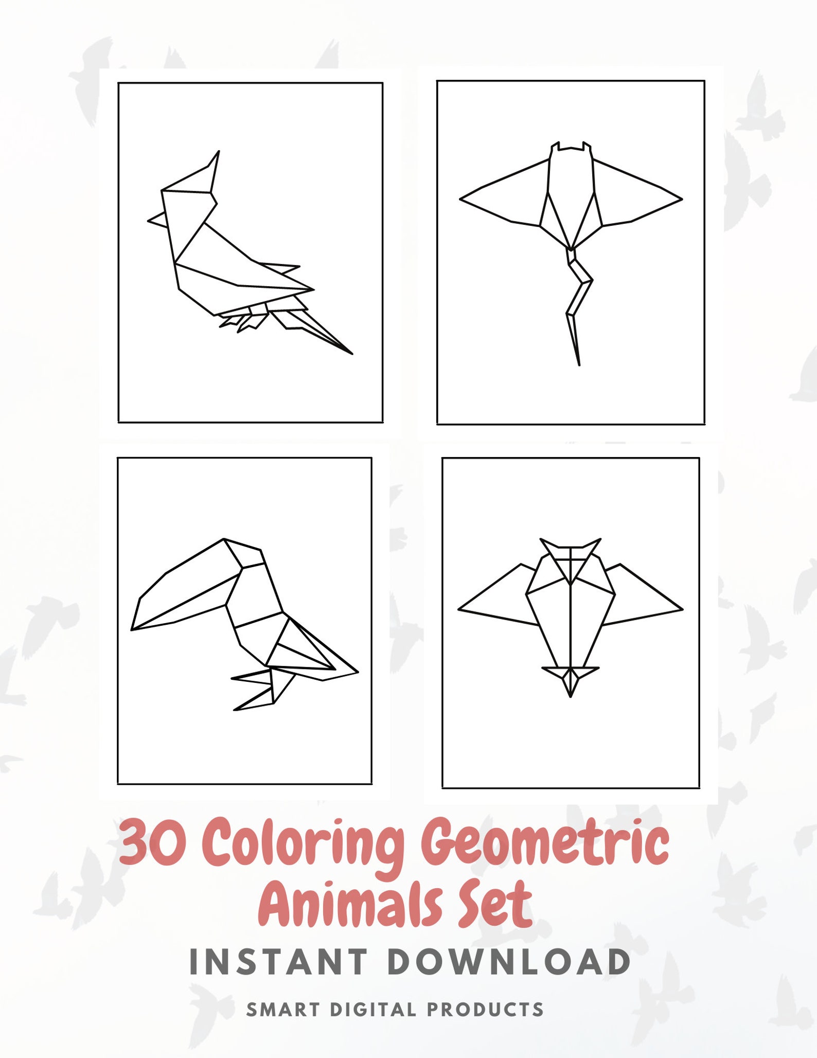 30 Origami Animal Coloring Pages for Kids Coloring Sheets | Etsy