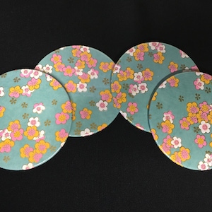 Set of 4 bright blossom design Japanese paper coaster