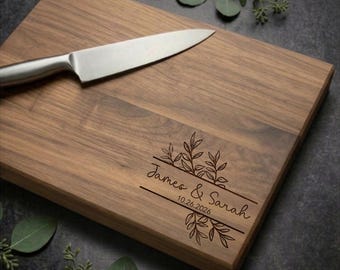 Custom Wood Cutting Board | Maple, Cherry, Walnut | Wedding, Anniversary, Engagement, Housewarming Personalized Gift | Design 004