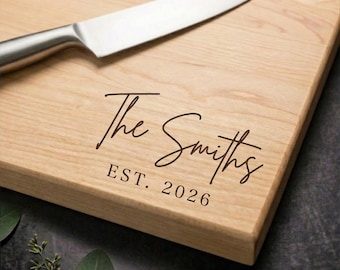 Custom Wood Cutting Board | Maple, Cherry, Walnut | Wedding, Anniversary, Engagement, Housewarming Personalized Gift | Design 009