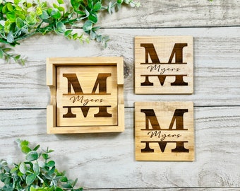 Bamboo Monogram Coasters - Personalizable