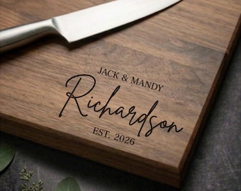 Custom Wood Cutting Board | Maple, Cherry, Walnut | Wedding, Anniversary, Engagement, Housewarming Personalized Gift | Design 008