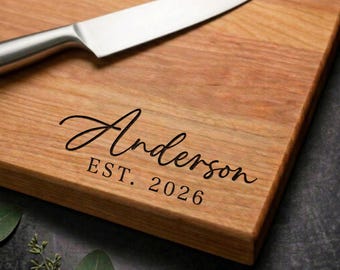 Custom Wood Cutting Board | Maple, Cherry, Walnut | Wedding, Anniversary, Engagement, Housewarming Personalized Gift | Design 017