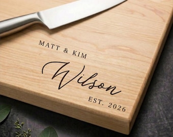Custom Wood Cutting Board | Maple, Cherry, Walnut | Wedding, Anniversary, Engagement, Housewarming Personalized Gift | Design 018
