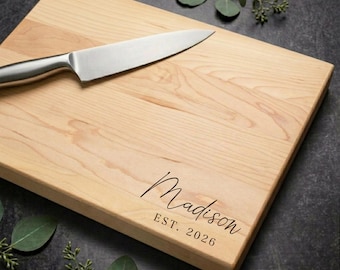 Custom Wood Cutting Board | Maple, Cherry, Walnut | Wedding, Anniversary, Engagement, Housewarming Personalized Gift | Design 015
