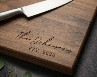 Custom Wood Cutting Board | Maple, Cherry, Walnut | Wedding, Anniversary, Engagement, Housewarming Personalized Gift | Design 014