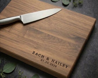 Custom Wood Cutting Board | Maple, Cherry, Walnut | Wedding, Anniversary, Engagement, Housewarming Personalized Gift | Design 013